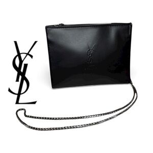 YSL Yves Saint Laurent Beauty Black Leather Pouch w/ Chain Strap Retail: $80